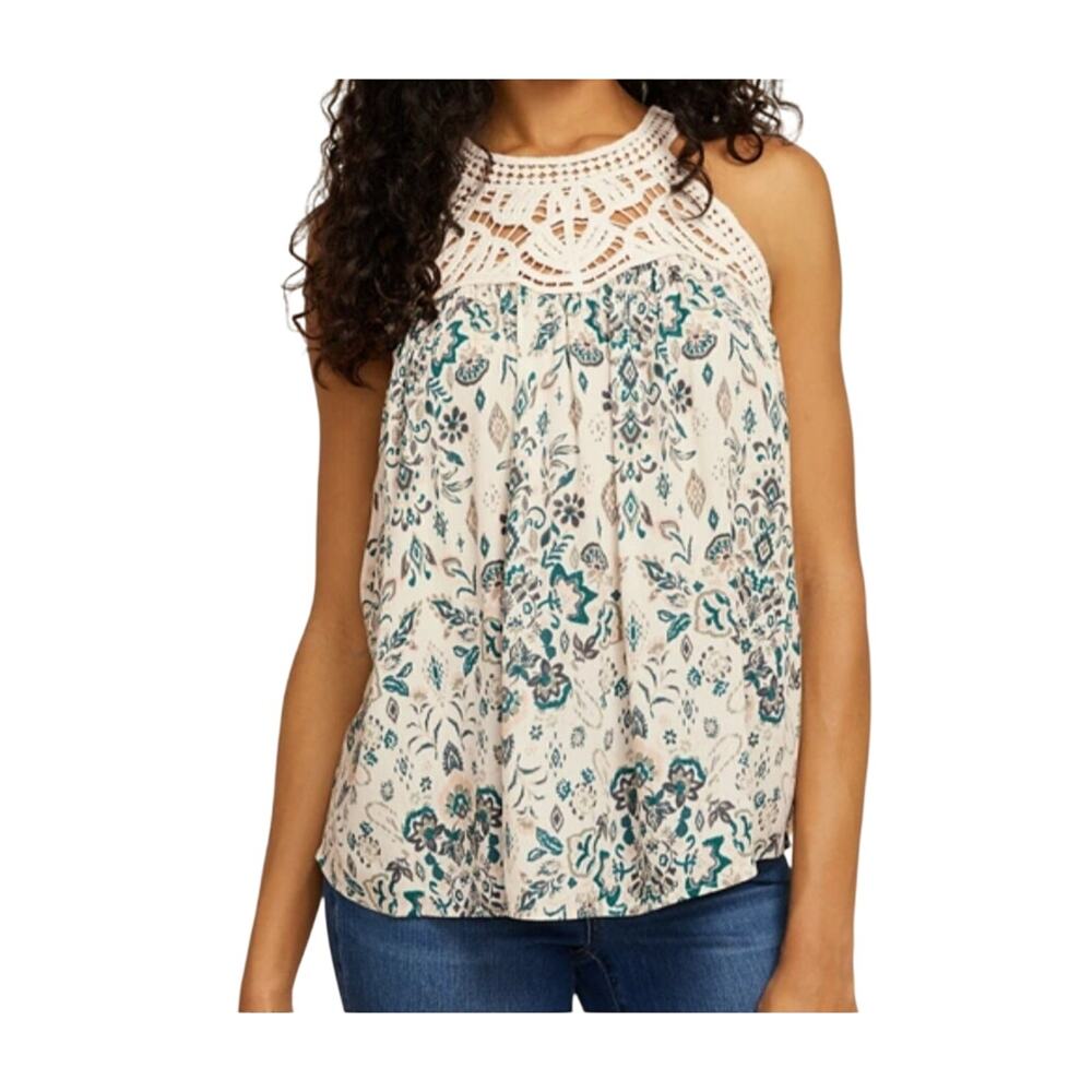Maurices Womens Blue Floral Crochet Halter Top Size XL